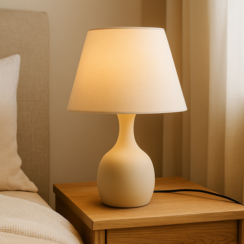 John – Minimalist ceramic table lamp in warm beige