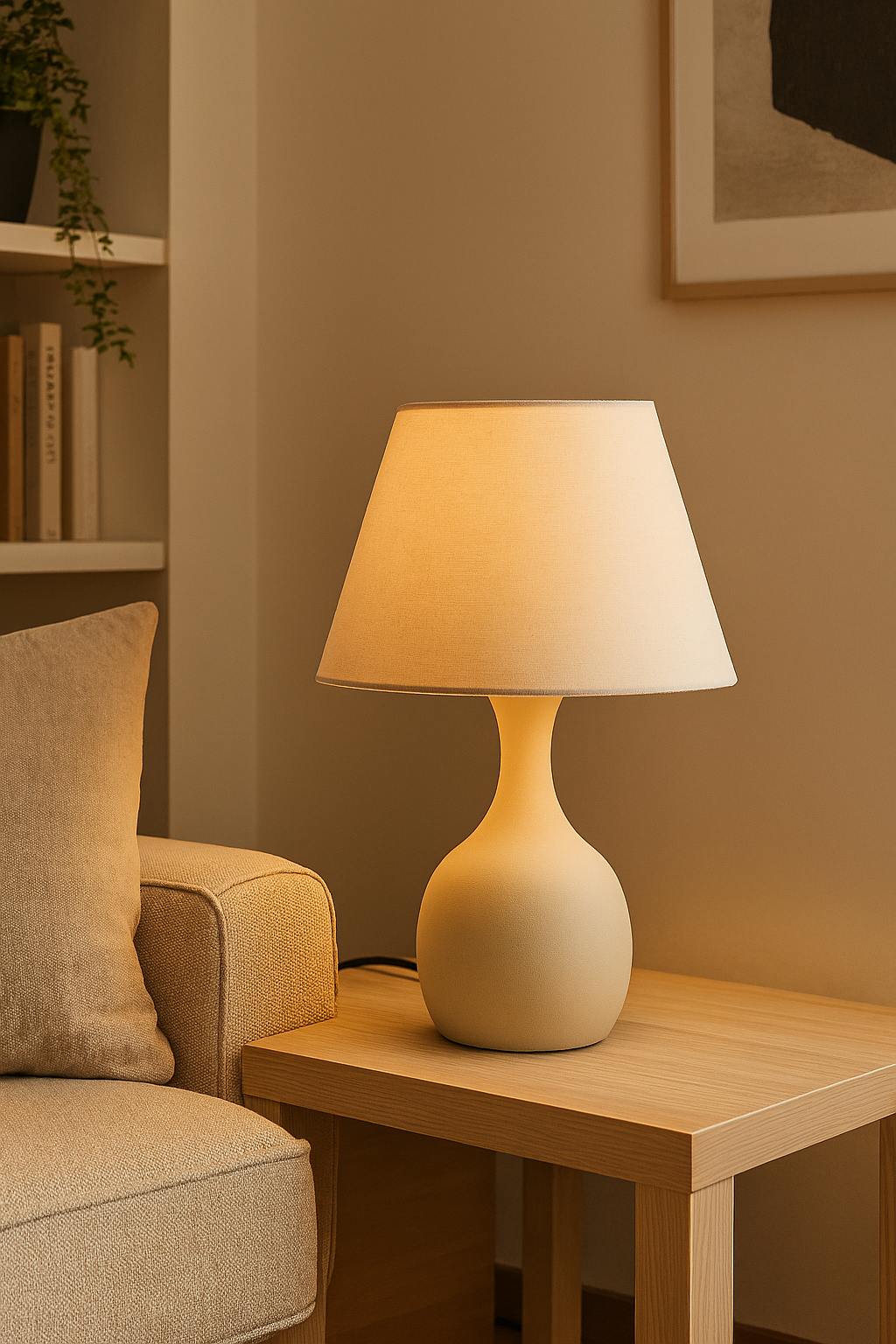 John – Minimalist ceramic table lamp in warm beige