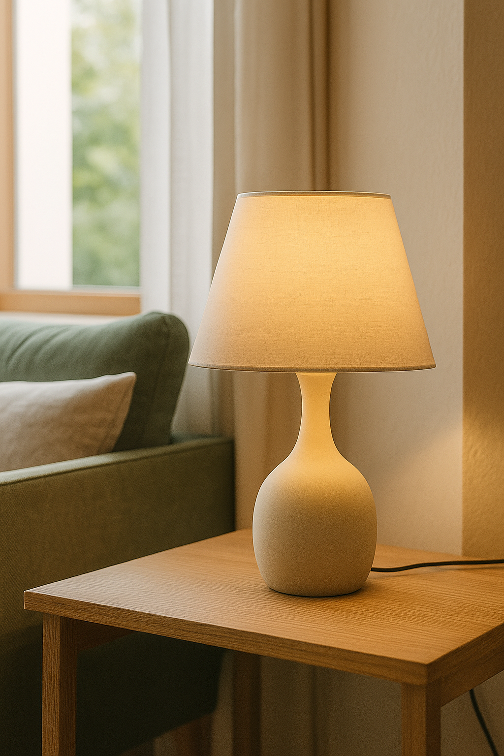 John – Minimalist ceramic table lamp in warm beige